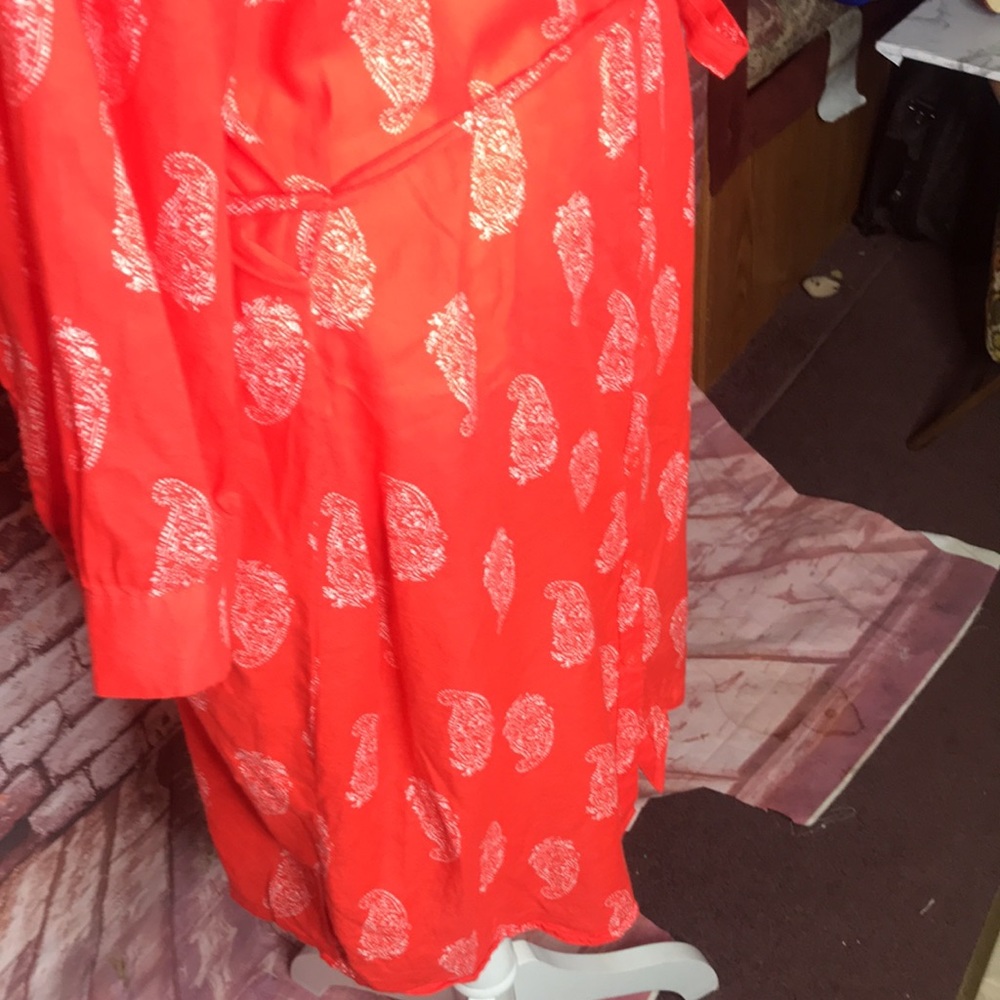 Old Navy Orange and White Paisley Lightweight Cotton Belted Shirt Dress - Picture 7 of 13